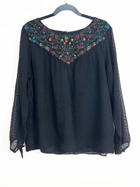 Torrid Embroidered Chiffon Swiss Dot Long Sleeve top Black Size 1X